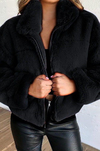 Prendas de abrigo con cuello con cremallera y cárdigan liso informal negro