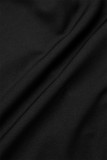 Черный сексуальный однотонный выдолбленный лоскутный комплект из двух частей с асимметричным воротником и длинными рукавами
