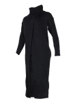 Damasco Casual Sólido Fenda Gola Alta Vestidos de manga comprida