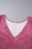 Rosafarbene, einfarbige, einfarbige Jumpsuits mit U-Ausschnitt und Quasten-Patchwork in Rosérot