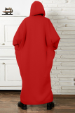 Vestidos rectos con cuello encapuchado de patchwork sólido informal rojo