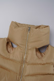 Brownness Street Solid Hollowed Out Patchwork Zipper Turtleneck Outerwear