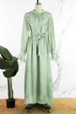 Grüne süße feste Bandage Patchwork O-Ausschnitt langes Kleid Kleider
