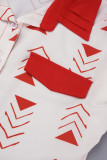 Röd Sweet Print Bandage Patchwork Pocket Spänne Skjorta Krage Kort ärm Två delar