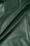 Inktgroene college effen patchwork zak, normale taille, rechte effen kleur broek