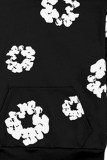 Negro Street Print patchwork cuello con capucha manga larga dos piezas