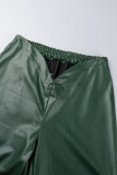 Verde tinta Universidad sólido patchwork bolsillo regular cintura media recto color sólido Bottoms
