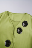 Olive Green Casual Print Sequins Patchwork O Neck Outerwear