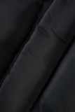 Black Street Solid Hollowed Out Patchwork Dragkedja Ytterkläder med turtleneck