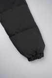 Prendas de abrigo de cuello mandarín con cremallera de patchwork sólido informal negro