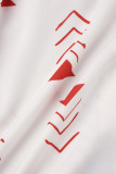 Rouge doux imprimé pansement Patchwork poche boucle col de chemise manches courtes deux pièces