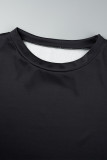 Schwarze College-Print-Patchwork-Kleider mit O-Ausschnitt und langen Ärmeln