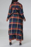 Cardigan con stampa scozzese casual multicolore con colletto rovesciato e manica lunga in due pezzi