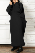 Черные повседневные прямые платья с капюшоном и воротником в стиле пэчворк