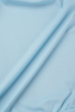 Blu chiaro elegante tinta unita patchwork con cordino tasca con cerniera colletto con cappuccio manica lunga due pezzi