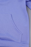 Светло-Фиолетовый Повседневный Однотонный Пэчворк С завязками Карман Воротник с капюшоном Длинный рукав Из двух частей