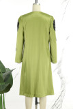 Оливково-зеленый повседневный принт с блестками Лоскутная верхняя одежда с круглым вырезом