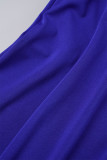 ロイヤルブルーのエレガントなソリッドパッチワークボタンメタルアクセサリー装飾ホルタールーズジャンプスーツ