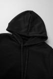 Black Casual Solid Patchwork Draw String Pocket Hooded Collar Long Sleeve Two Pieces
