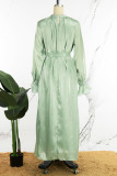 Robe longue verte à bandes, couleur unie, Patchwork, col rond, robes
