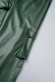 Inktgroene college effen patchwork zak, normale taille, rechte effen kleur broek