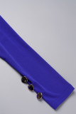 Koningsblauw Elegant Effen Patchwork Knopen Metalen Accessoires Decoratie Halter Losse Jumpsuits