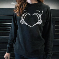 Schwarzes Skelett-Hand-Herz-Zeichen-Knochen-Kostüm, lustiges Sweatshirt