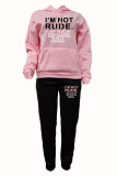 Pink Street Daily Print Draw String Hooded Collar Long Sleeve Two Pieces