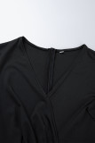 Robe imprimée noire sexy en patchwork à col en V
