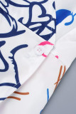 Weiße Street-Print-Patchwork-Kleider mit V-Ausschnitt und bedrucktem Kleid