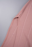 Розовые повседневные однотонные лоскутные длинные платья с высоким открытием на одно плечо