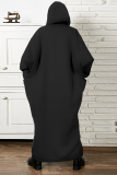ブラックカジュアルソリッドパッチワークフード付きカラーストレートドレス