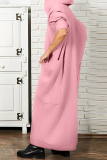 Roze casual effen patchwork rechte jurken met capuchon en kraag