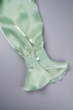 Зеленые сладкие однотонные лоскутные платья с круглым вырезом и длинными рукавами