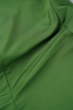 Зеленый Повседневный Однотонный Пэчворк Молния О-образным вырезом Длинный рукав Две части