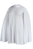 Witte casual effen split halve col geplooide grote maten jurken