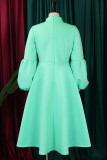 Fruchtgrünes, elegantes, einfarbiges Patchwork-Kleid mit Schleife und O-Ausschnitt in A-Linie