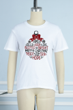 White Daily Vintage Print Letter O Neck T-Shirts