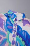 Purple Orange Casual Daily Elegant Vacation Print Cardigan Printing Turndown Collar Short Sleeve Two Pieces