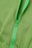 Зеленые повседневные однотонные пэчворк с воротником-капюшоном и длинным рукавом из двух частей