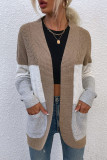 Black Casual Patchwork Cardigan Contrast Outerwear