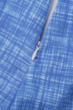 Festa di lavoro blu Stampa elegante Stampa colletto rovesciato Manica lunga Due pezzi