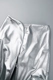 Silver Casual Solid Zipper Mandarin Krage Långärmad Två delar
