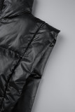 Zwarte casual effen frenulum bovenkleding met ritskraag
