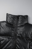 Ropa de abrigo casual con cuello con cremallera y frenillo liso negro
