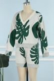 Groen Casual Dagelijks Elegant Vakantie Pocket Pullovers V-hals Trui met lange mouwen Tweedelig