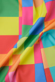 Многоцветная рабочая вечеринка Элегантный принт с отложным воротником и длинным рукавом из двух частей