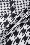 Robes jupe une étape noires décontractées imprimées patchwork demi-col roulé