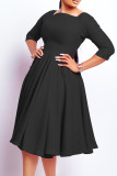 Schwarze, elegante, einfarbige Kleider mit Patchwork-Tasche und U-Ausschnitt in A-Linie