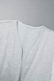 Grey Casual Street Daily Simplicity Patchwork Pocket Contrast Asymmetrical Collar Regular Jumpsuits